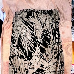 BLACK AND BEIGE STRAPLESS, SMOCKED MAXI DRESS. SIZE M.